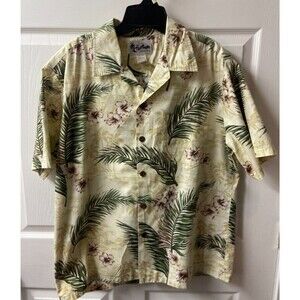 Vtg Howie Made In Hawaii Mens Large Green  Gold, Brown Floral  5 Button Shirt